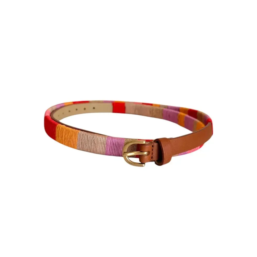 J. CREW Amina Skinny Belt Women’s S Multicolor Silk Thread Wrapped Leather Trim